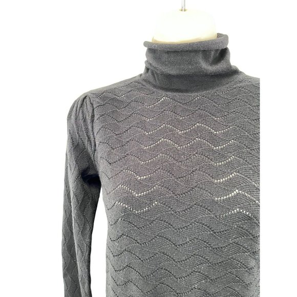 CO Collections Scallop Open Knit Flared Sleeves Turtleneck Sweater Wool Blend XS - Picture 4 of 8